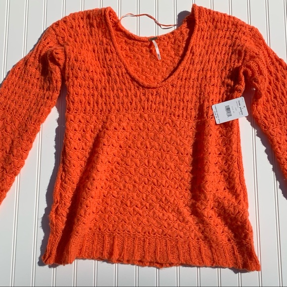 Free People Crashing Waves Orange Pullover XS - Picture 5 of 9